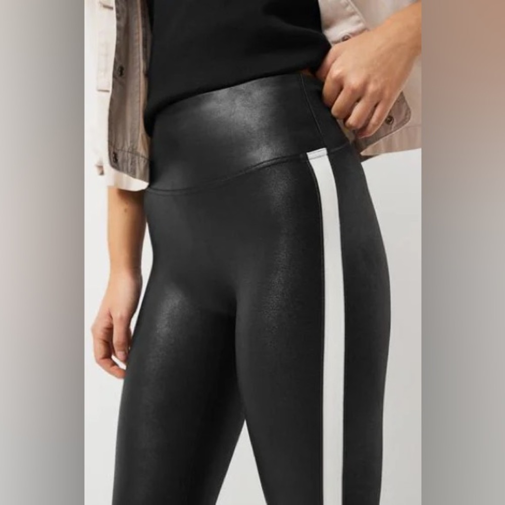 NWT SPANX® Faux Leather Stripe Black Leggings - Picture 4 of 5